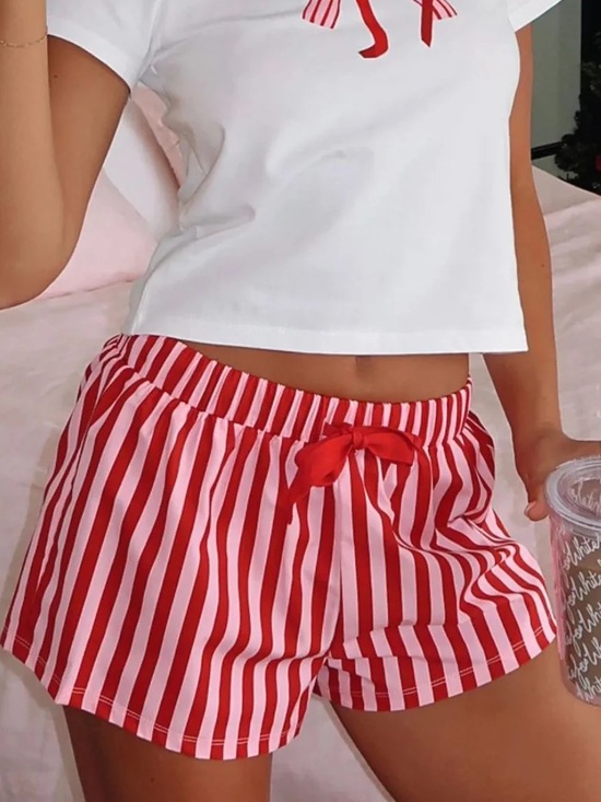 White Fox Boutique Pants - White Fox Boutique Red & Pink Striped Shorts